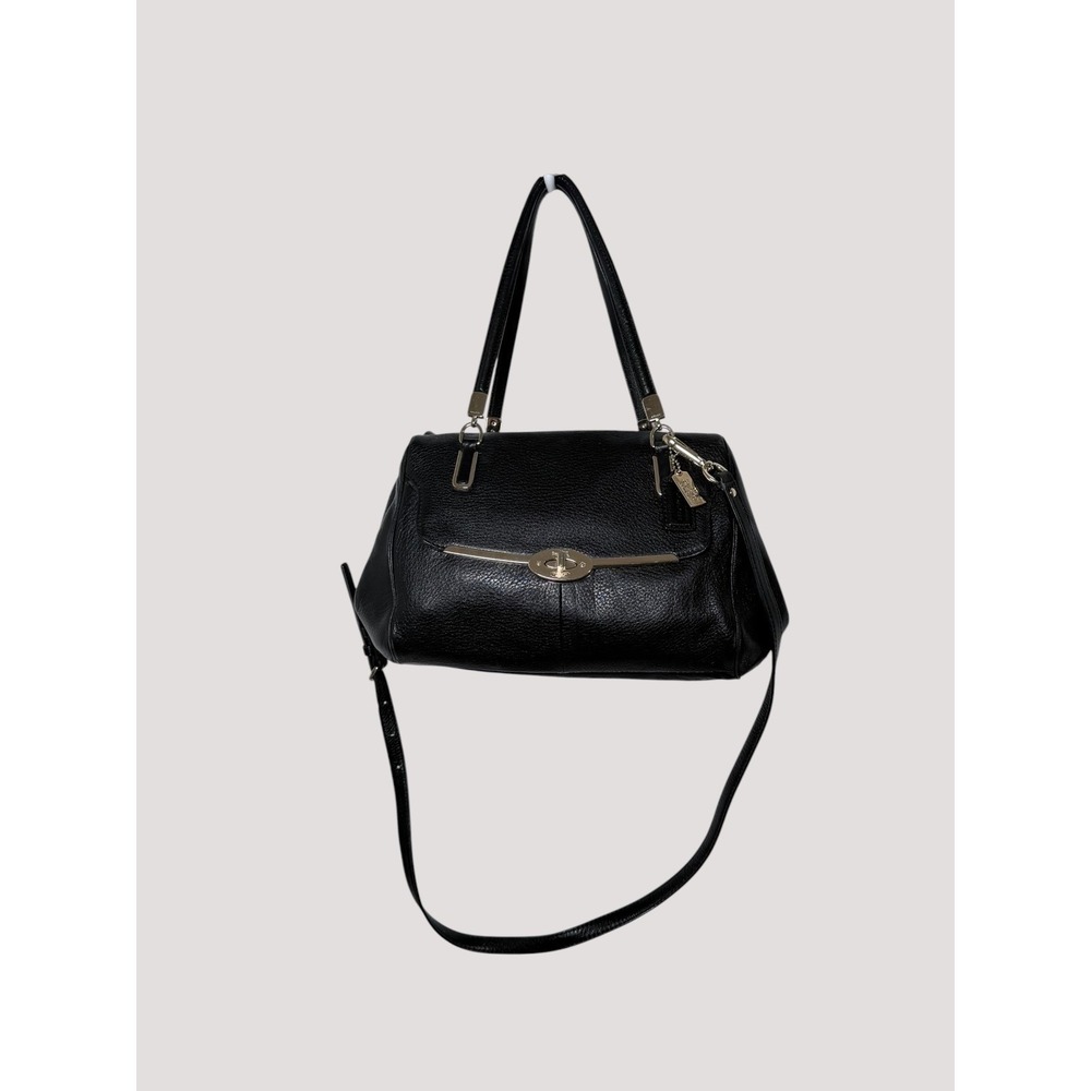 Coach Madison Madeline Satchel Black Pebbled Leather Gold Hardware